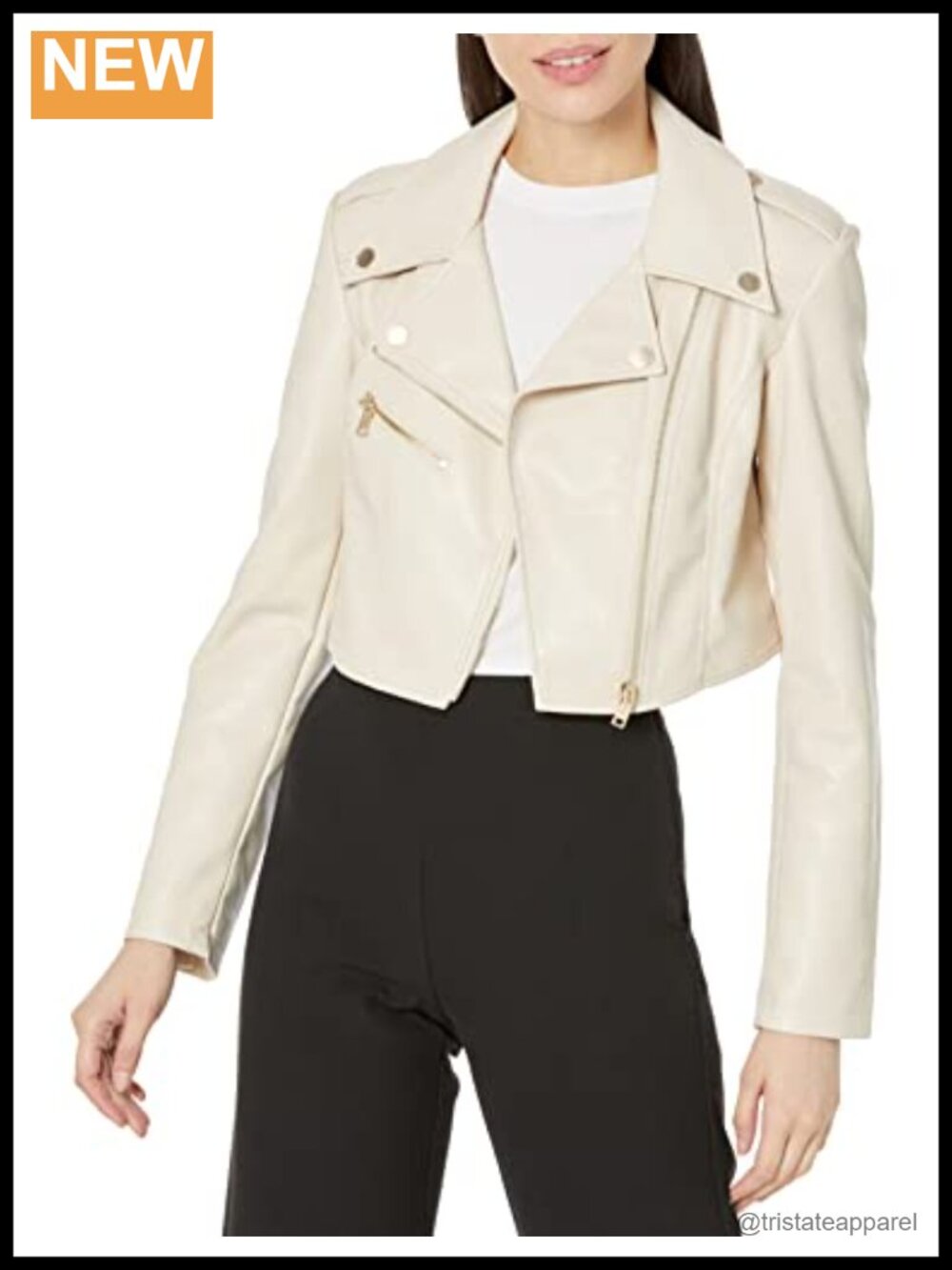 Women's Faux Leather Moto Jacket Cropped Zipper